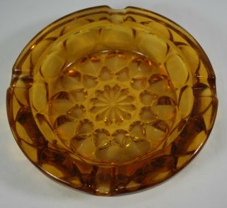 Mid Century Vintage Amber Gold Round Dimpled Glass Ashtray 6 " Large Ashtray