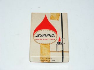 Vintage Zippo Slim Lighter 1610 High Polish Box Only W/ Paperwork Windproof