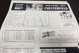 1957 World Series Program Milwaukee Braves vs York Yankees G/VG 61402 3