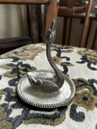 Vintage Brass Swan Ring Holder Solid Figurine Metal Jewelry Bird Collectible