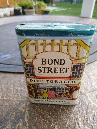 Vintage Bond Street Pipe Tobacco Medal Tin Hinged Can Philip Morris Co 4.  5 " X 3 "