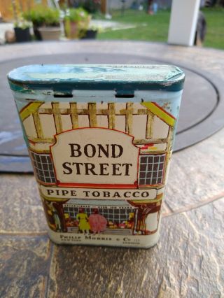 Vintage Bond Street Pipe Tobacco Medal Tin Hinged Can Philip Morris Co 4.  5 