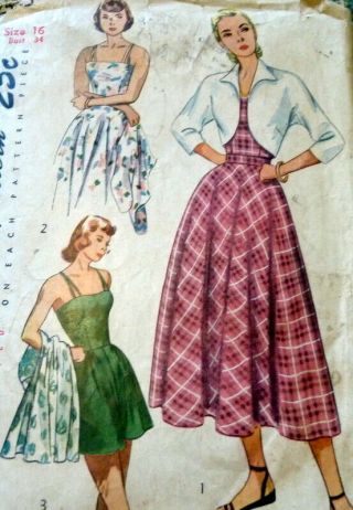 Lovely Vtg 1950s Playsuit Bolero & Skirt Sewing Pattern 16/34