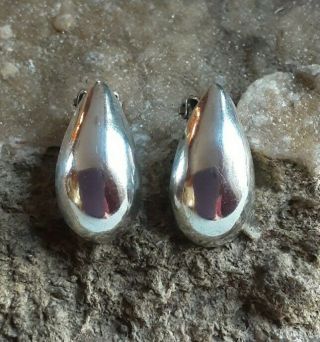 Vtg Taxco Mexico 925 Sterling Silver Teardrop Clip Earrings 1218z
