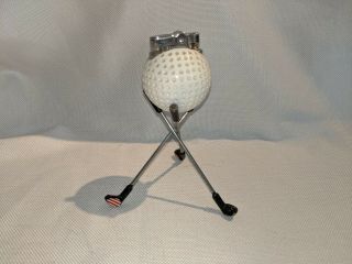 Vintage 1960s Golf Ball W/ Clubs Table Lighter Japan (357)