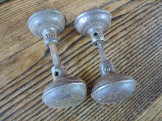 Set Of 2 Vintage Antique Metal Door Knobs Round 2.  5 " Steel Brass Iron Spindles