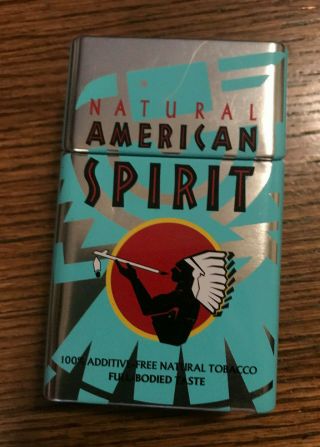 Natural American Spirit Flip Top Cigarette Tin Case Full Bodied Blue Round Edge