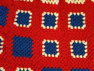 Vtg Handmade Patriotic Granny Squares Afghan Throw Blanket Crocheted 45 