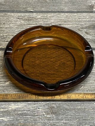 Vintage Amber Glass Ashtray 6” Round Mid Century Modern Cigar Waffle Bottom