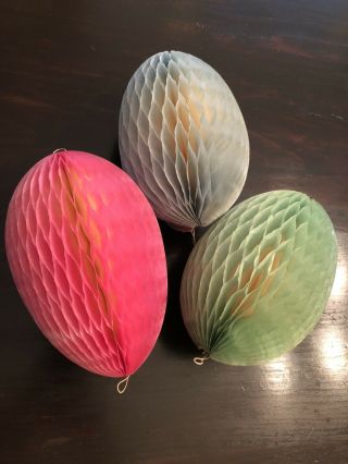 Vintage Made In Denmark Set Of 3 Honeycomb Paper Eggs