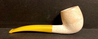 Vintage Meerschaum Hand Carved Pipe With Bakelite Stem W/ Designs