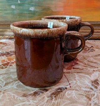 Set Of 2 Vtg Mccoy 1412 Brown Drip Glaze Mid - Century Usa Coffee Mugs Ring Handle