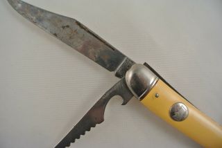Vintage 1950 ' s IMPERIAL Crown Yellow Fish Folding Pocket Knife With Scaler USA 2