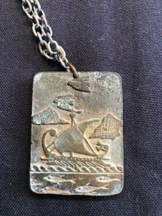 Vintage Necklace Copper Abstract Mid Century Modern Ship Sail W/chain