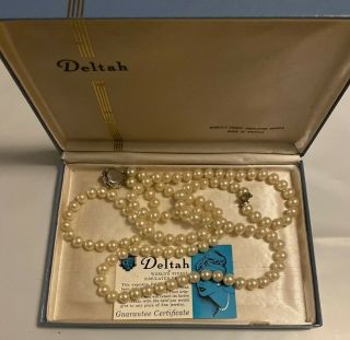 Vintage 1950s Deltah Simulated Pearl Necklace Box