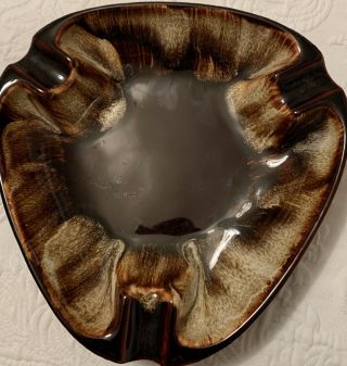Vintage Mid - Century Large Brown/beige Drip Glaze Pottery Ashtray 3334 Usa