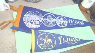 Vintage - 1950s - - Tijuana - - Mexico - - 2 - - - Pennants - - Med.  And Small