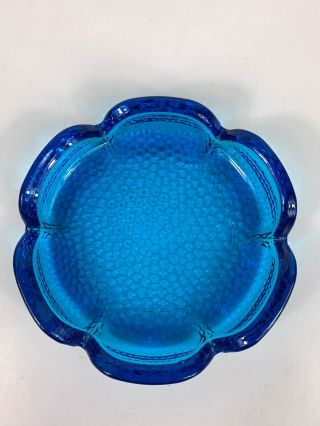 Vintage Mid Century Modern Blue Glass Round Ashtray