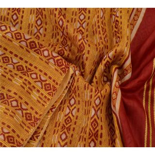 Sanskriti Vintage Yellow Sarees Pure Silk Printed Sari Craft Decor Soft Fabric
