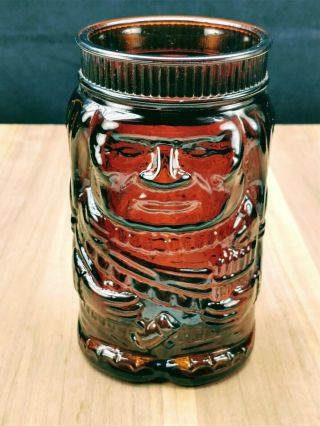 Vintage Brown Glass Indian Chief Jar Cigar Tobacco Holder Humidor Pipe Figural