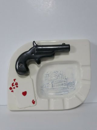 Vintage Holland Mold Large Ceramic Ashtray With Gun / Steamboat/aces