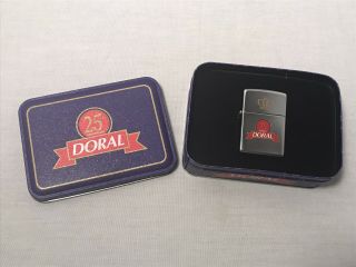 1995 Doral 25th Anniversary Zippo Lighter With Tin
