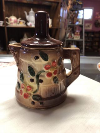 Vintage American Bisque Teapot Biscuit Or Small Cookie Jar Brown Floral