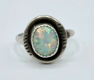 Vintage Navajo Signed Ct Sterling Silver Opal Ring Size 7