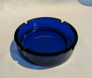 Vintage Ashtray Cobalt Blue Glass Heavy