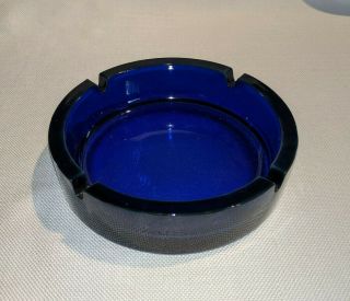 Vintage Ashtray Cobalt Blue Glass Heavy 3