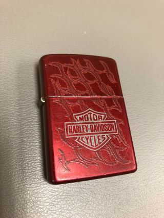 Zippo Lighter Harley Davidson 2007 Candy Apple Red With Flames Bar And Shield