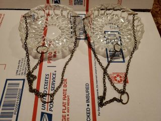 Vtg Hanging Glass With Chain Ashtray.  Set Of 2