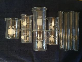7 Vintage Beakers Pyrex Measuring Set 4 Test Tubes