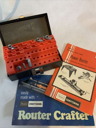 Vintage Sears Craftsman Router Bit Kit Grey / Black Metal Case 9 - 25415 6 Piece