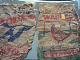 Old Antique Vintage Potato Sack Bag Burlap North South Dakota Goose Pheasant 2