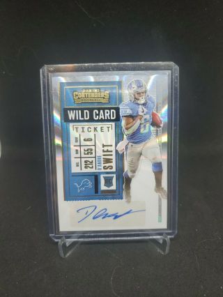 2020 Panini Contenders D’andre Swift Rookie Rc Wild Card Ticket Auto Lions