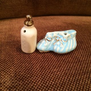 Vintage Mini Arcadia Baby Bottle & Booties Salt And Pepper Shakers