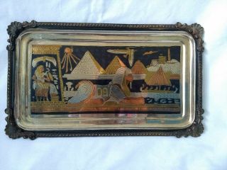 Vintage Inlay Egyptian Rectangle Tray / Wall Art - Egyptian Treasures By The Nile