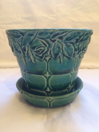 Vintage Mccoy Pottery Planter Flower Pot Green Usa