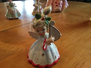 Vintage Christmas Josef Originals Ceramic Bell Girl With Harp