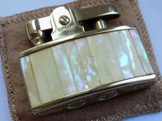 Vintage Ronson Ladies Mother Of Pearl Gold Plated Cigarette Lighter
