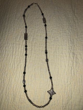 Vintage Sterling Silver And Onyx Beads Necklace