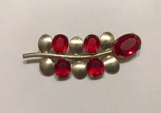 Antique Sterling Silver Brooch With Red Stones