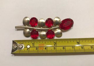 Antique Sterling Silver Brooch With Red Stones 3