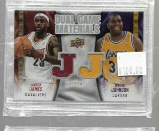 Lebron James / Magic Johnson 2009 Dual Game Materials Relic - - Lakers Cavs