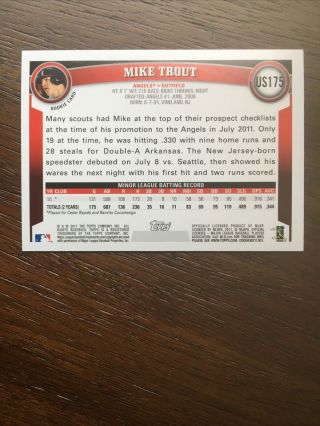 2011 TOPPS UPDATE DIAMOND ANNIVERSARY MIKE TROUT ROOKIE US175 2