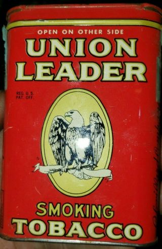 Union Leader Smoking Tobacco Metal Tin Can Container