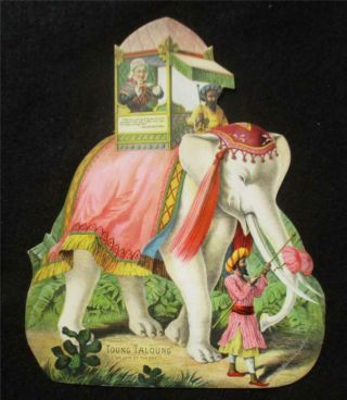 Large Die - Cut Vintage Advertising Trade Card - A& P Tea - Sacred White Elephant1884