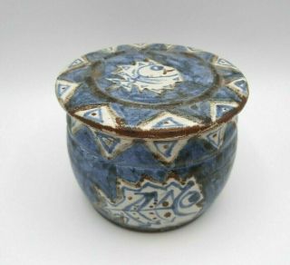 Vintage Studio Art Pottery Butter Bell Jar With Lid Fish Signed
