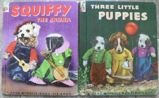 2 Vintage Rand Mcnally Elf Books Squiffy The Skunk,  Three Little Puppies